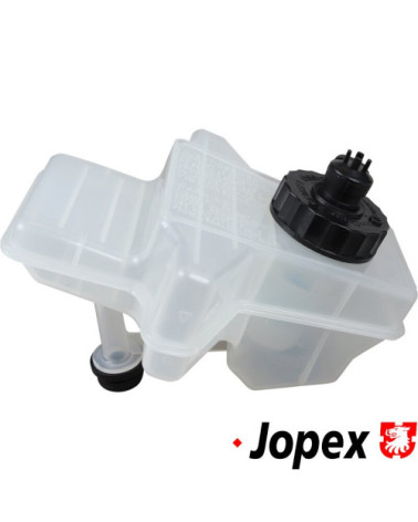 Zbiornik płynu hamulcowego z czarnym korkiem i czujnikiem. Do modeli ze wspomaganiem hamulców